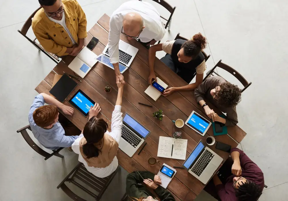 A team collaborating around a table